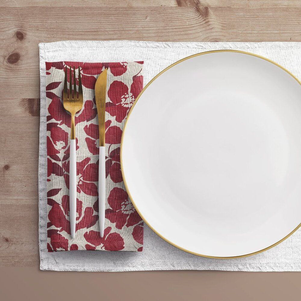 NWT Porter Anna- Crimson & Cream  Cotton Napkin 4-set, Poppy